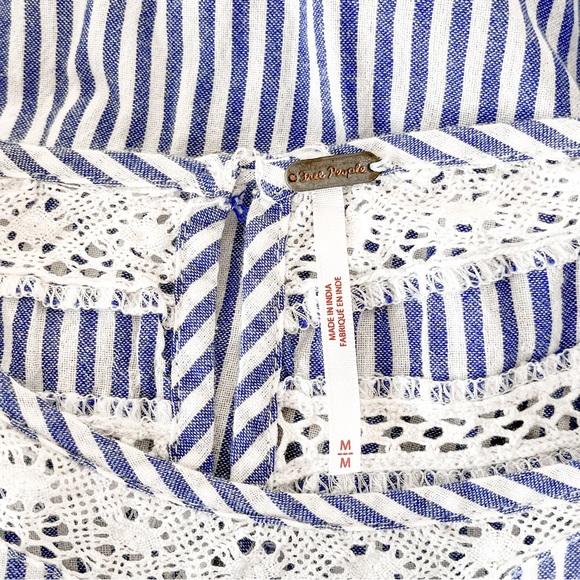 Free People Sunny Day Embroidery Crochet Striped Blue Mini Dress Medium - Picture 9 of 9